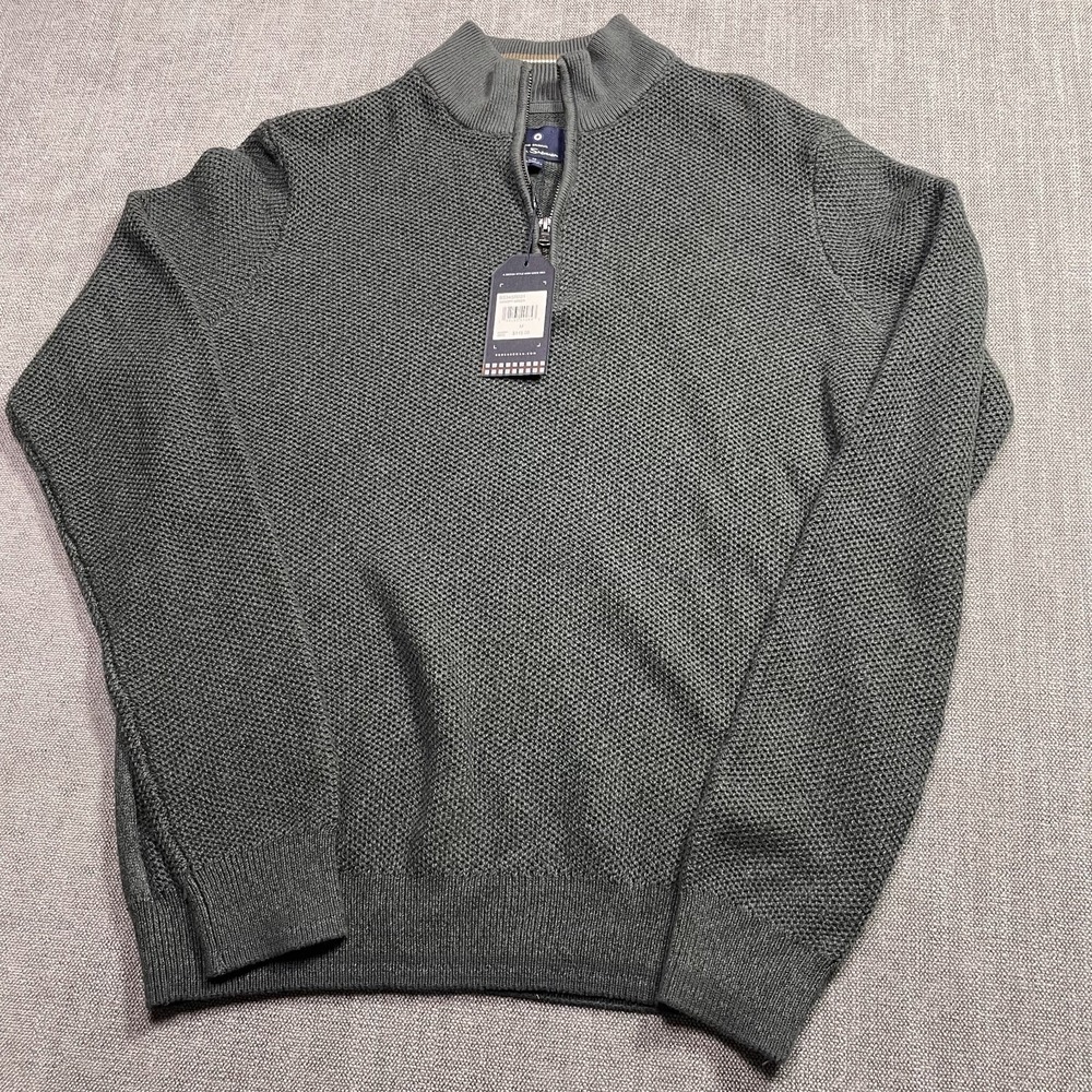 Ben Sherman Mens Canopy Green Open Knit Mock Neck Quarter Zip Sweater BS34SR031